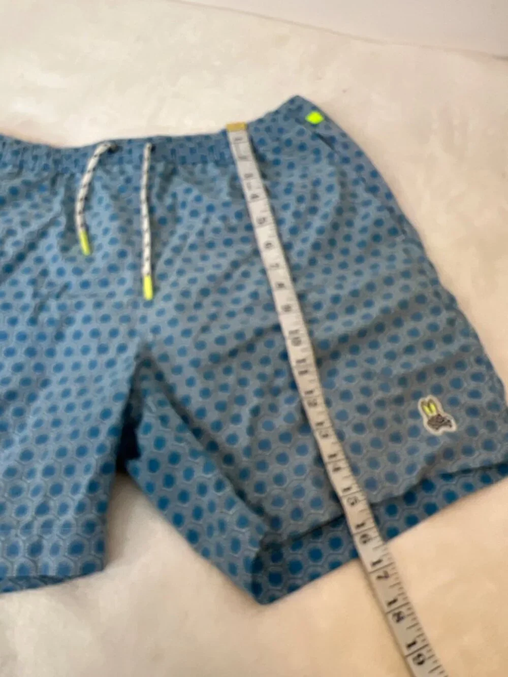 Psycho Bunny Swim Trunks Mens Med Blue All Over Geometric Print Swimming Lined